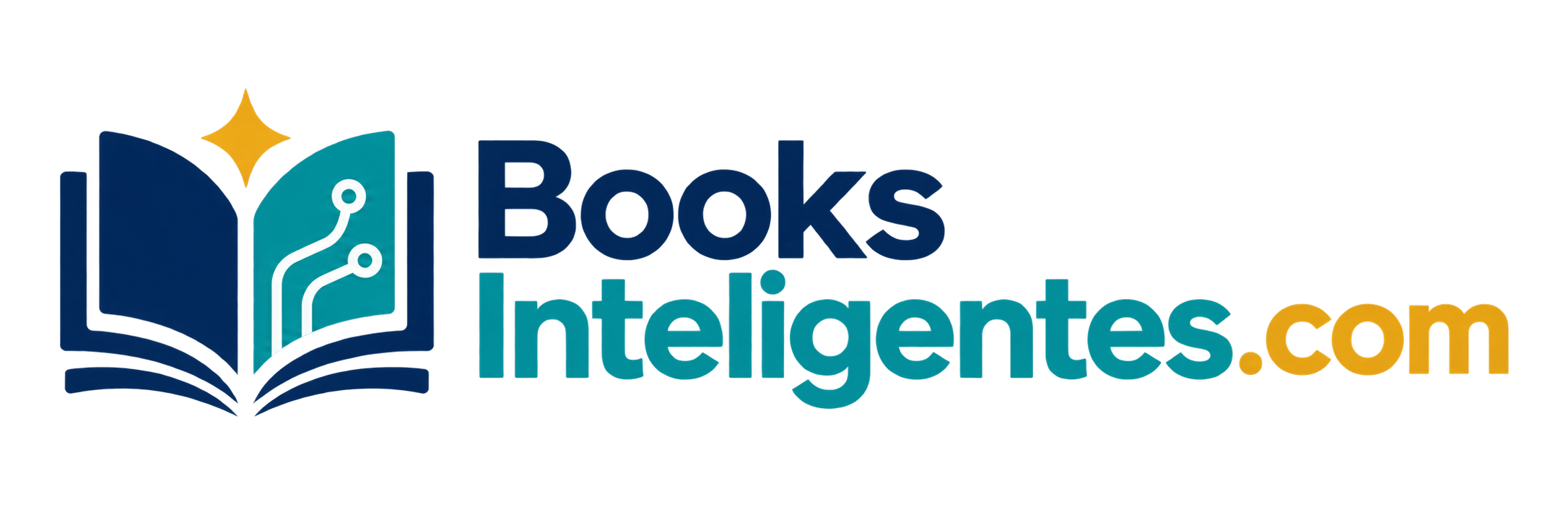 Logotipo Books Inteligentes.com com livro aberto e símbolo de conhecimento